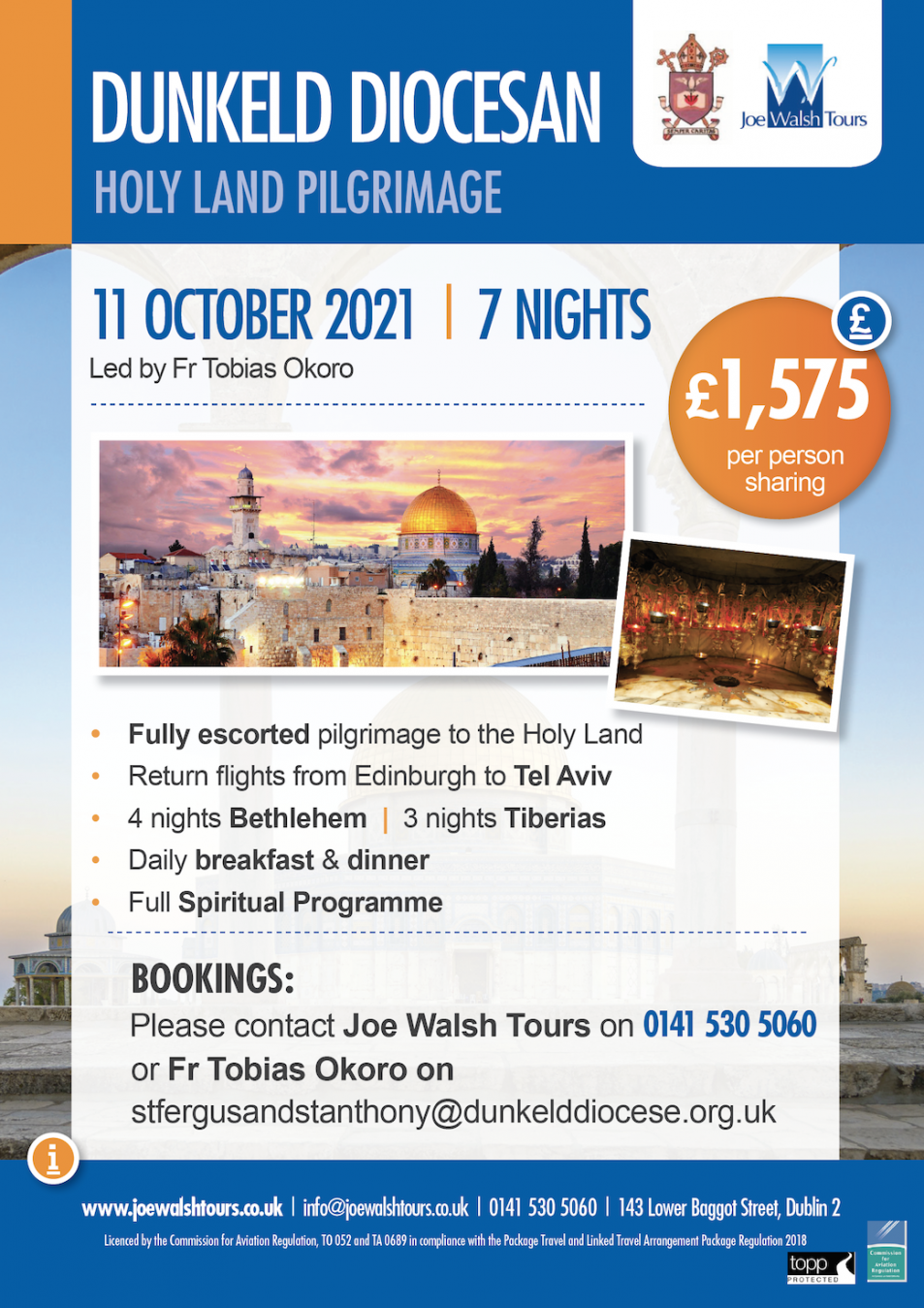 Pilgrimage Poster for Holy Land 11th October 2021
